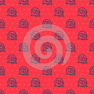 Blue line Heart in speech bubble icon isolated seamless pattern on red background. Happy Valentines day. Vector