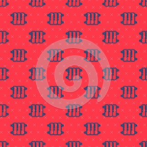 Blue line Heating radiator icon isolated seamless pattern on red background. Vector