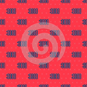 Blue line Heating radiator icon isolated seamless pattern on red background. Vector