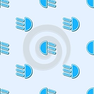 Blue line High beam icon isolated seamless pattern on grey background. Car headlight. Vector