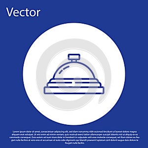 Blue line Hotel service bell icon isolated on blue background. Reception bell. White circle button. Vector