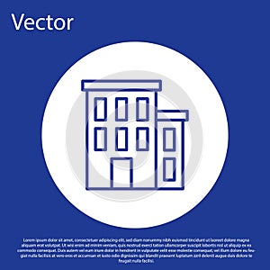 Blue line House icon isolated on blue background. Home symbol. White circle button. Vector