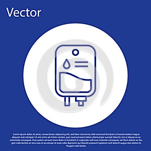 Blue line IV bag icon isolated on blue background. Blood bag. Donate blood concept. The concept of treatment and therapy