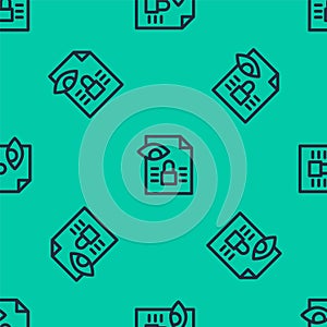 Blue line Journalistic investigation icon isolated seamless pattern on green background. Financial crime, tax evasion