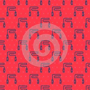 Blue line Jump rope icon isolated seamless pattern on red background. Skipping rope. Sport equipment. Vector