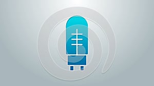 Blue line Light emitting diode icon isolated on grey background. Semiconductor diode electrical component. 4K Video