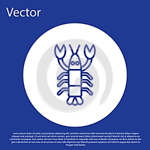 Blue line Lobster icon isolated on blue background. White circle button. Vector.