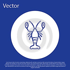 Blue line Lobster icon isolated on blue background. White circle button. Vector