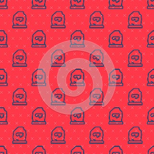 Blue line Magic rune icon isolated seamless pattern on red background. Rune stone. Vector
