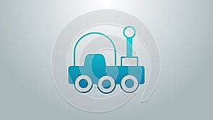 Blue line Mars rover icon isolated on grey background. Space rover. Moonwalker sign. Apparatus for studying planets
