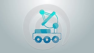 Blue line Mars rover icon isolated on grey background. Space rover. Moonwalker sign. Apparatus for studying planets