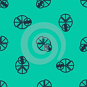 Blue line Math system of equation solution on speech bubble icon isolated seamless pattern on green background. Vector