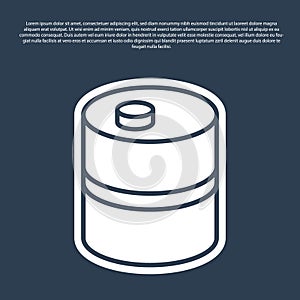 Blue line Metal beer keg icon isolated on blue background. Vector