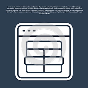 Blue line MySQL code icon isolated on blue background. HTML Code symbol for your web site design. Vector