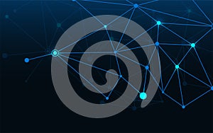 Blue line node connection network concept. Abstract data structure. Molecular science pattern for web. Light cybernetic