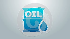 Blue line Oil barrel icon isolated on grey background. Oil drum container. For infographics, fuel, industry, power