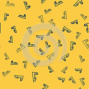 Blue line Oil tanker ship icon isolated seamless pattern on yellow background. Vector Illustration