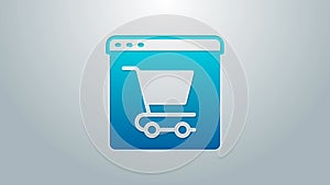 Blue line Online shopping on screen icon isolated on grey background. Concept e-commerce, e-business, online business