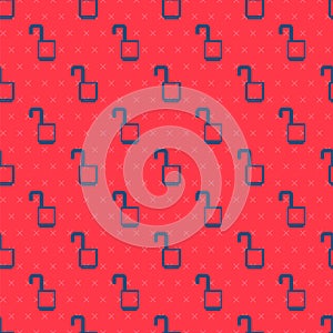 Blue line Open padlock icon isolated seamless pattern on red background. Opened lock sign. Cyber security concept