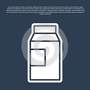 Blue line Paper package for milk icon isolated on blue background. Milk packet sign. Vector