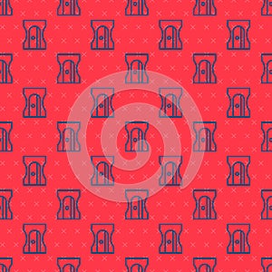 Blue line Pencil sharpener icon isolated seamless pattern on red background. Vector Illustration.