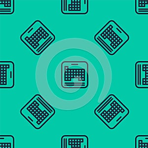 Blue line Periodic table of the elements icon isolated seamless pattern on green background. Vector