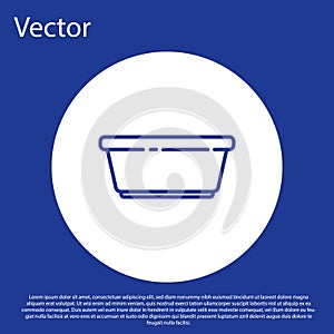 Blue line Plastic basin icon isolated on blue background. Bowl with water. Washing clothes, cleaning equipment. White