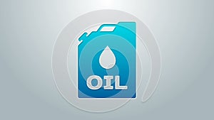 Blue line Plastic canister for motor machine oil icon isolated on grey background. Oil gallon. Oil change service and