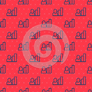 Blue line Productive human icon isolated seamless pattern on red background. Idea work, success, productivity, vision