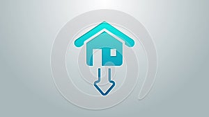 Blue line Property and housing market collapse icon isolated on grey background. Falling property prices. Real estate