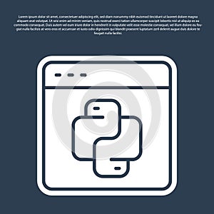 Blue line Python programming language icon isolated on blue background. Python coding language sign on browser. Device