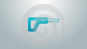 Blue line Reciprocating saw and saw blade icon isolated on grey background. 4K Video motion graphic animation