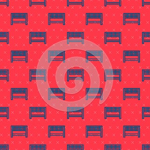 Blue line Ribbon in finishing line icon isolated seamless pattern on red background. Symbol of finish line. Sport symbol