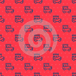 Blue line Safari car icon isolated seamless pattern on red background. Vector