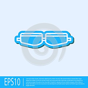 Blue line Safety goggle glasses icon isolated on grey background. Vector Illustration