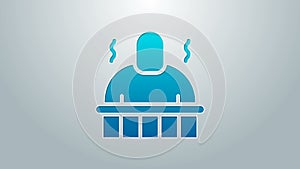 Blue line Sauna and spa procedures icon isolated on grey background. Relaxation body care and therapy, aromatherapy and