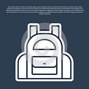 Blue line School backpack icon isolated on blue background. Vector