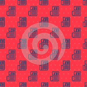 Blue line Search job icon isolated seamless pattern on red background. Recruitment or selection concept. Human resource