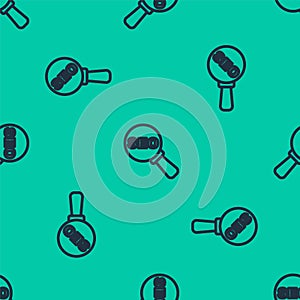 Blue line SEO optimization icon isolated seamless pattern on green background. Vector