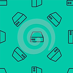 Blue line Server, Data, Web Hosting icon isolated seamless pattern on green background. Vector