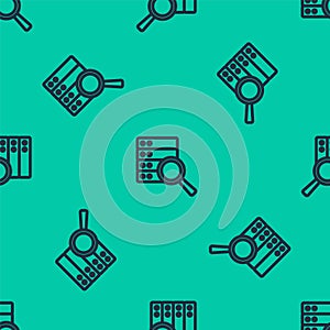 Blue line Server, Data, Web Hosting icon isolated seamless pattern on green background. Vector