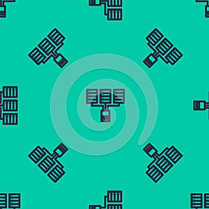 Blue line Server, Data, Web Hosting icon isolated seamless pattern on green background. Vector Illustration