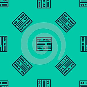 Blue line Server, Data, Web Hosting icon isolated seamless pattern on green background. Vector Illustration