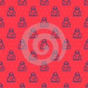 Blue line Socrates icon isolated seamless pattern on red background. Sokrat ancient greek Athenes ancient philosophy