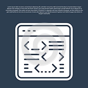 Blue line Software, web developer programming code icon isolated on blue background. Javascript computer script random
