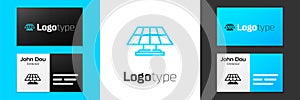 Blue line Solar energy panel icon isolated on white background. Logo design template element. Vector