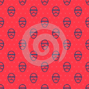 Blue line Special forces soldier icon isolated seamless pattern on red background. Army and police symbol of defense