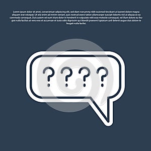 Blue line Speech bubbles with Question icon isolated on blue background. FAQ sign. Chat speech bubble and chart. Vector