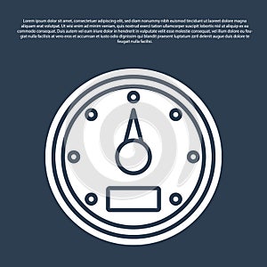Blue line Speedometer icon isolated on blue background. Vector