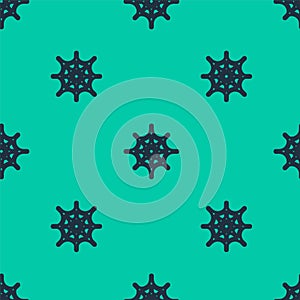 Blue line Spider web icon isolated seamless pattern on green background. Cobweb sign. Happy Halloween party. Vector